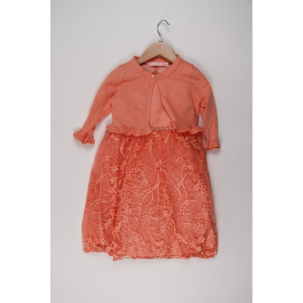 Pink Butterfly Dress Cardigan Set Coral Lace Sequin 4 NWT MSRP 78